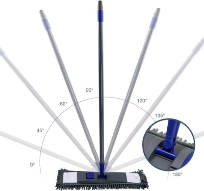 Flach Bodenwischer Set 128 cm Chenille Wischmopp 4 Wischpads - Blau
