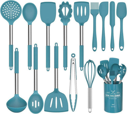 15-teiliges Silikon Küchenutensilien-Set Marineblau hitzebeständig