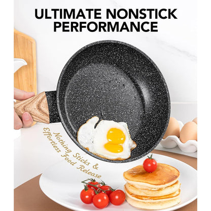 Antihaft-Bratpfanne 26cm mit Deckel und Holzgriff