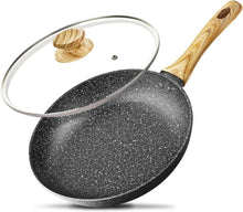 Antihaft-Bratpfanne mit Deckel 26cm Steinpfanne Holzgriff