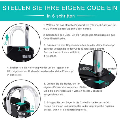 ZHEGE Langes 4-Stelliges Zahlenschloss mit Langem Bügel für