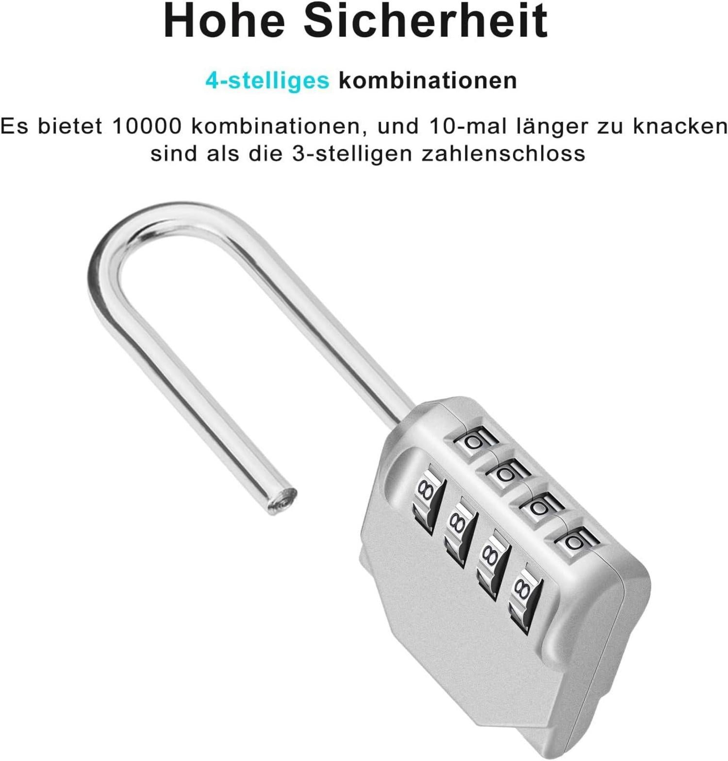 ZHEGE Langes 4-Stelliges Zahlenschloss mit Langem Bügel für