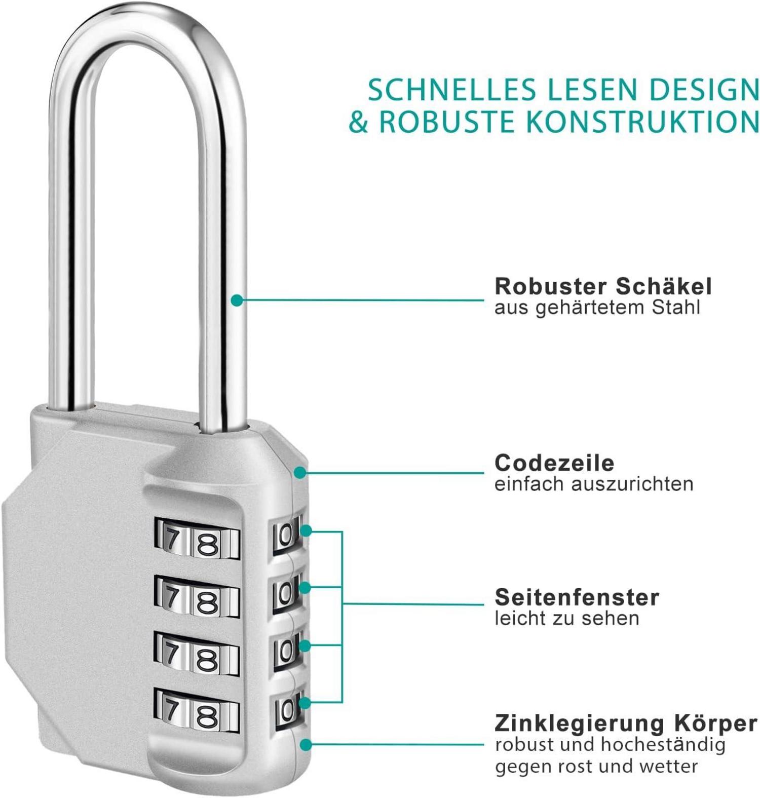 4-stelliges Zahlenschloss mit langem Bügel für