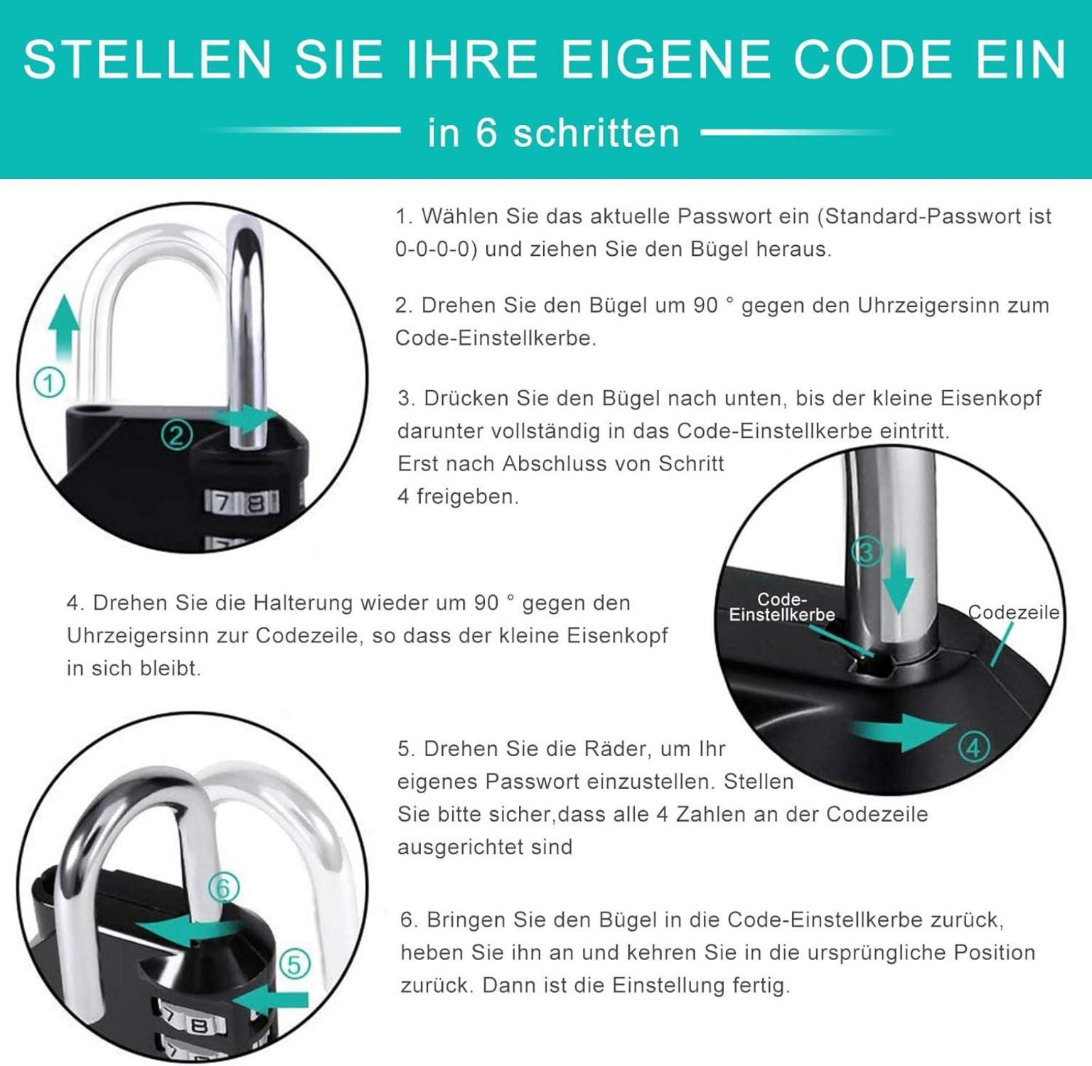 Langes Vorhängeschloss mit 4-stelligen Zahlen, Wetterschutz, für Spind