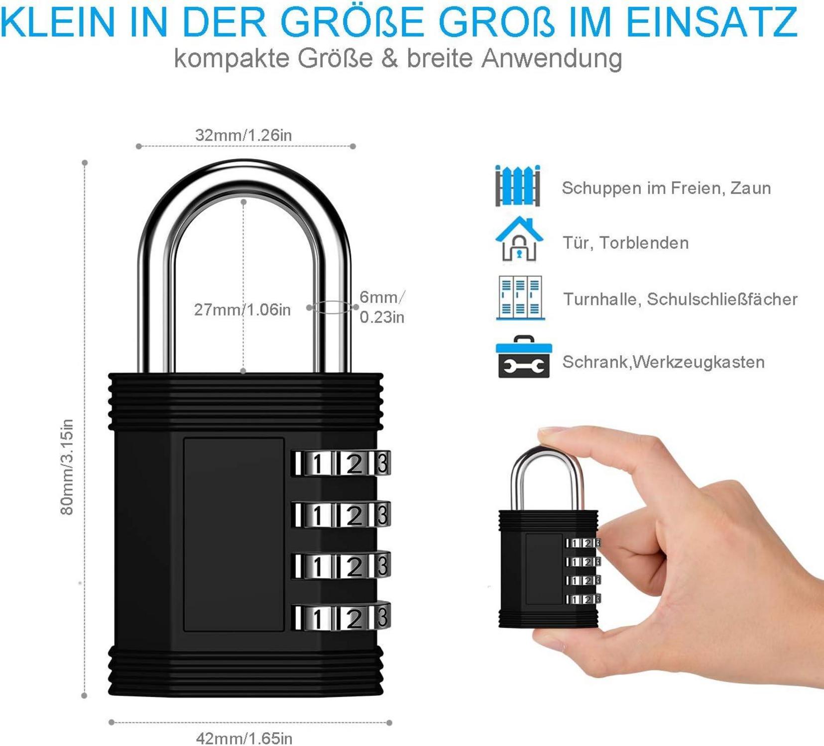 Zahlenschloss 4-stellig, Spindschloss für