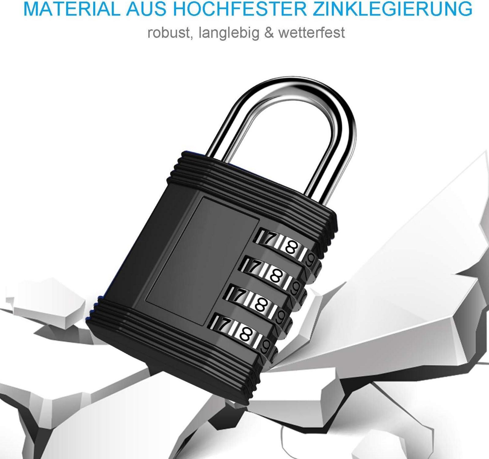 ZHEGE Zahlenschloss 4 stellig Fitnessstudio Schrank Schloss Schwarz