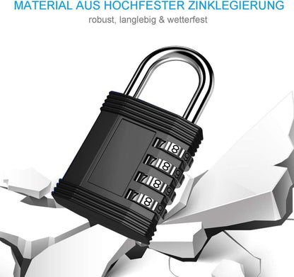 ZHEGE Zahlenschloss 4 stellig Fitnessstudio Schrank Schloss Schwarz