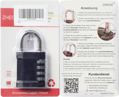 ZHEGE Zahlenschloss 4 stellig Fitnessstudio Schrank Schloss Schwarz