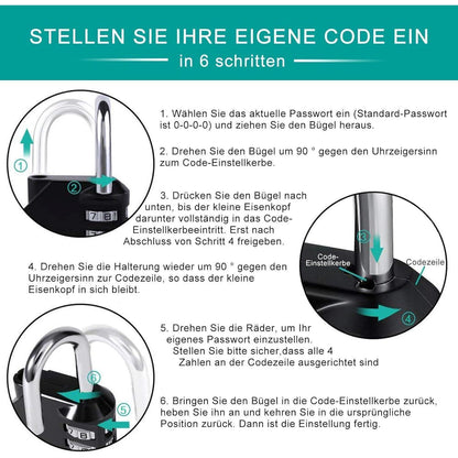 Zahlenschloss Vorhängeschloss 4 Stellig Wetterfest für