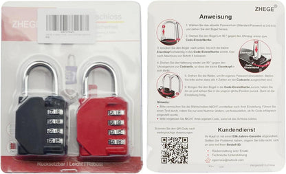 ZHEGE Vorhängeschloss Zahlen 4 Stellig Wetterfest Spind Schloss Schwarz Rot