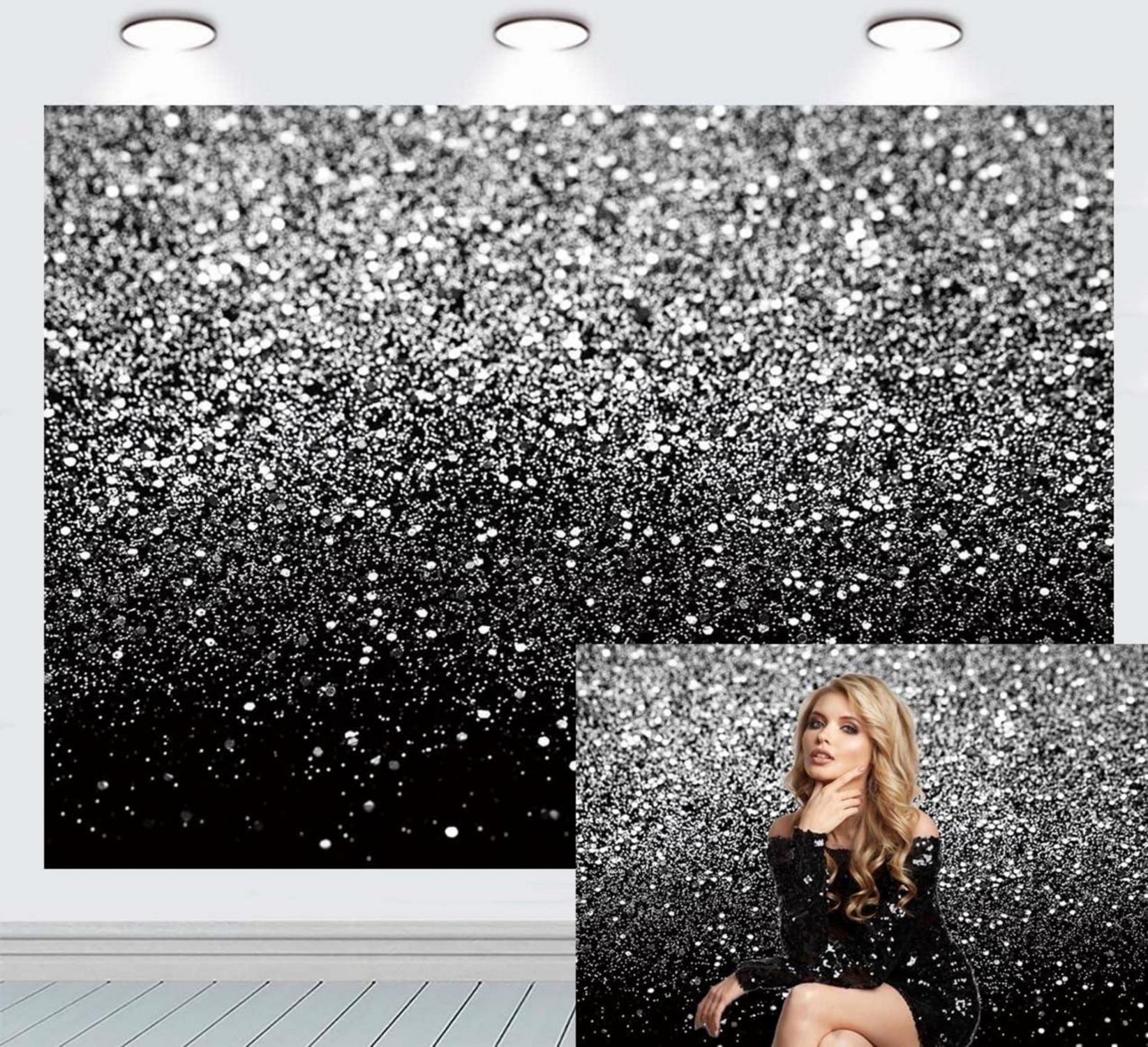 Polyester Fotografie Hintergrund Glitzer Schwarz Silber 210x150cm