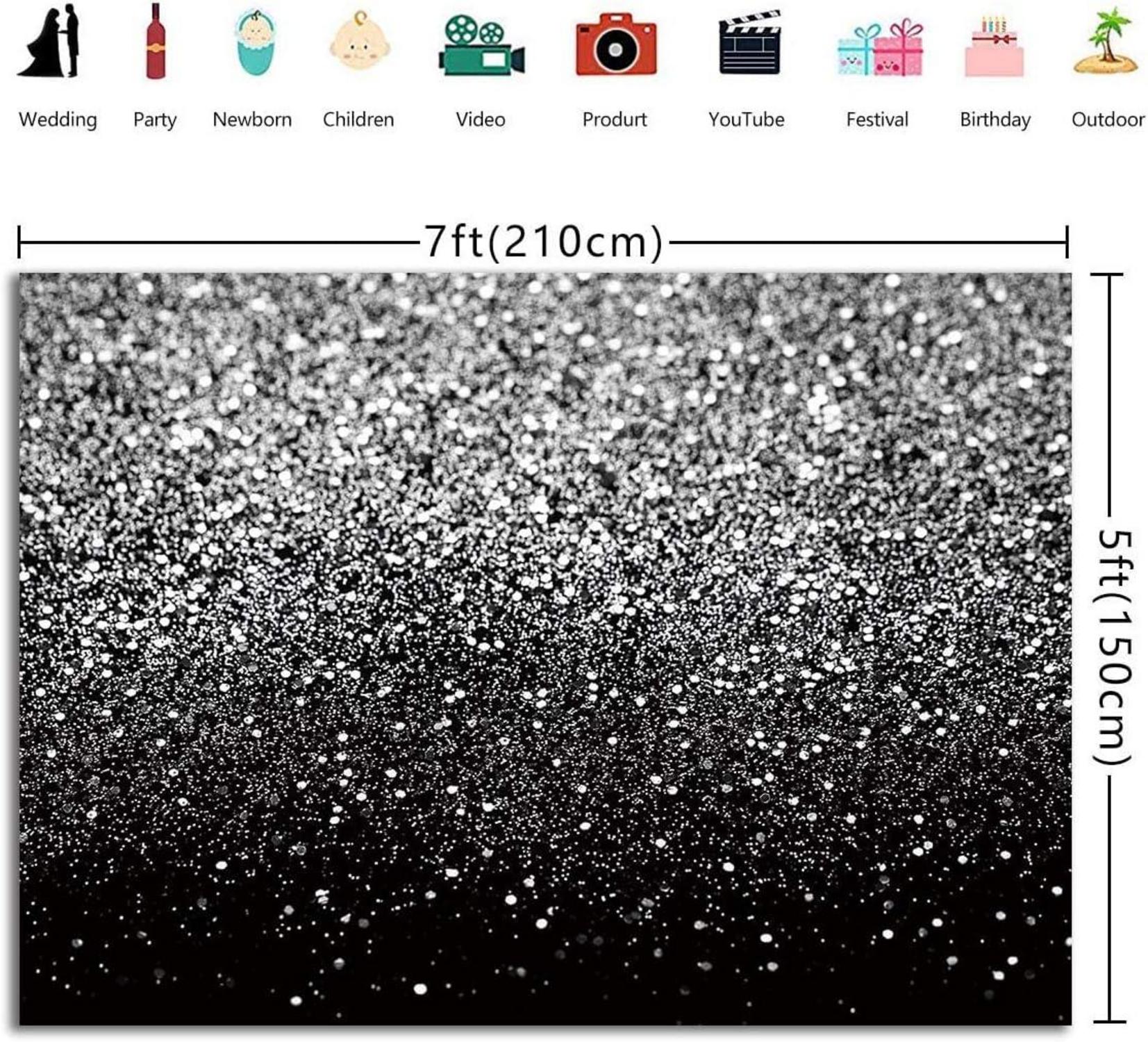 Polyester Fotografie Hintergrund Glitzer Schwarz Silber 210x150cm