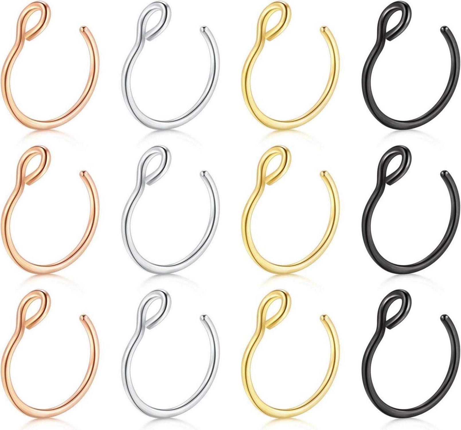 12er Nasenpiercing Nasenringe 18G/20G 6/8/10mm Chirurgenstahl Fake