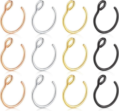 12er Nasenpiercing Nasenringe 18G/20G 6/8/10mm Chirurgenstahl Fake