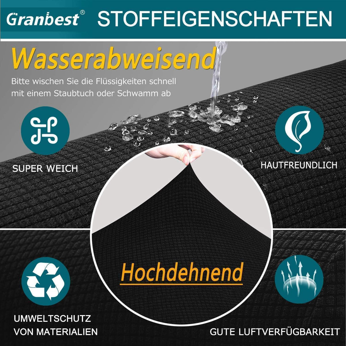 Stretch Sofabezug 3-Sitzer Schwarz – Wasserdicht & Elastisch
