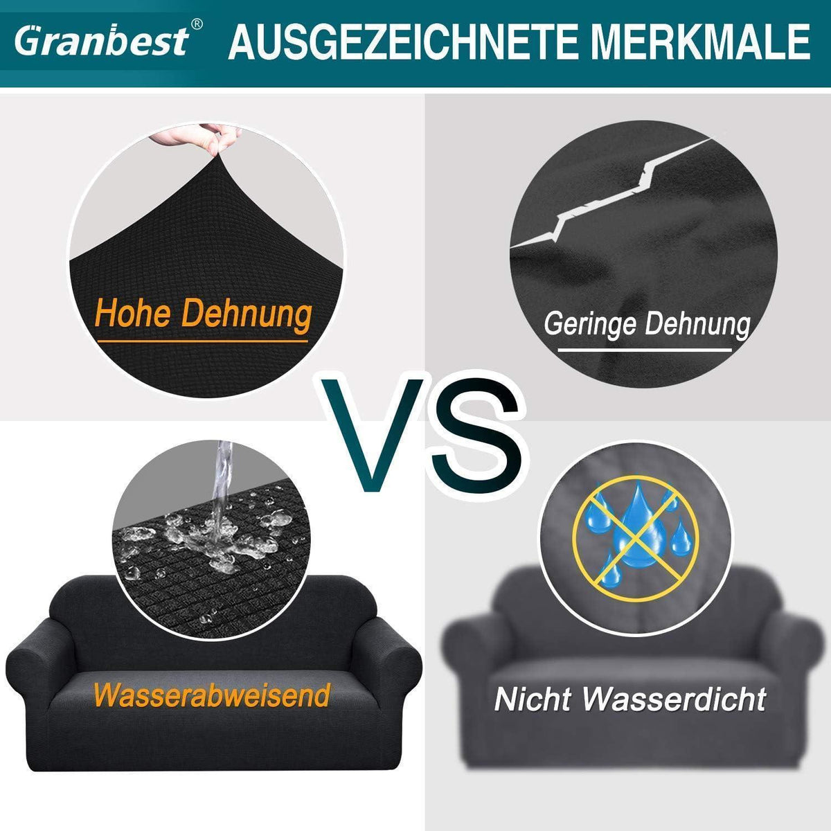 Stretch Sofabezug 3-Sitzer Schwarz – Wasserdicht & Elastisch