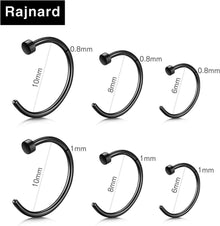 12er Nasenringe Set 18G 20G Chirurgenstahl 6/8/10mm Schwarz