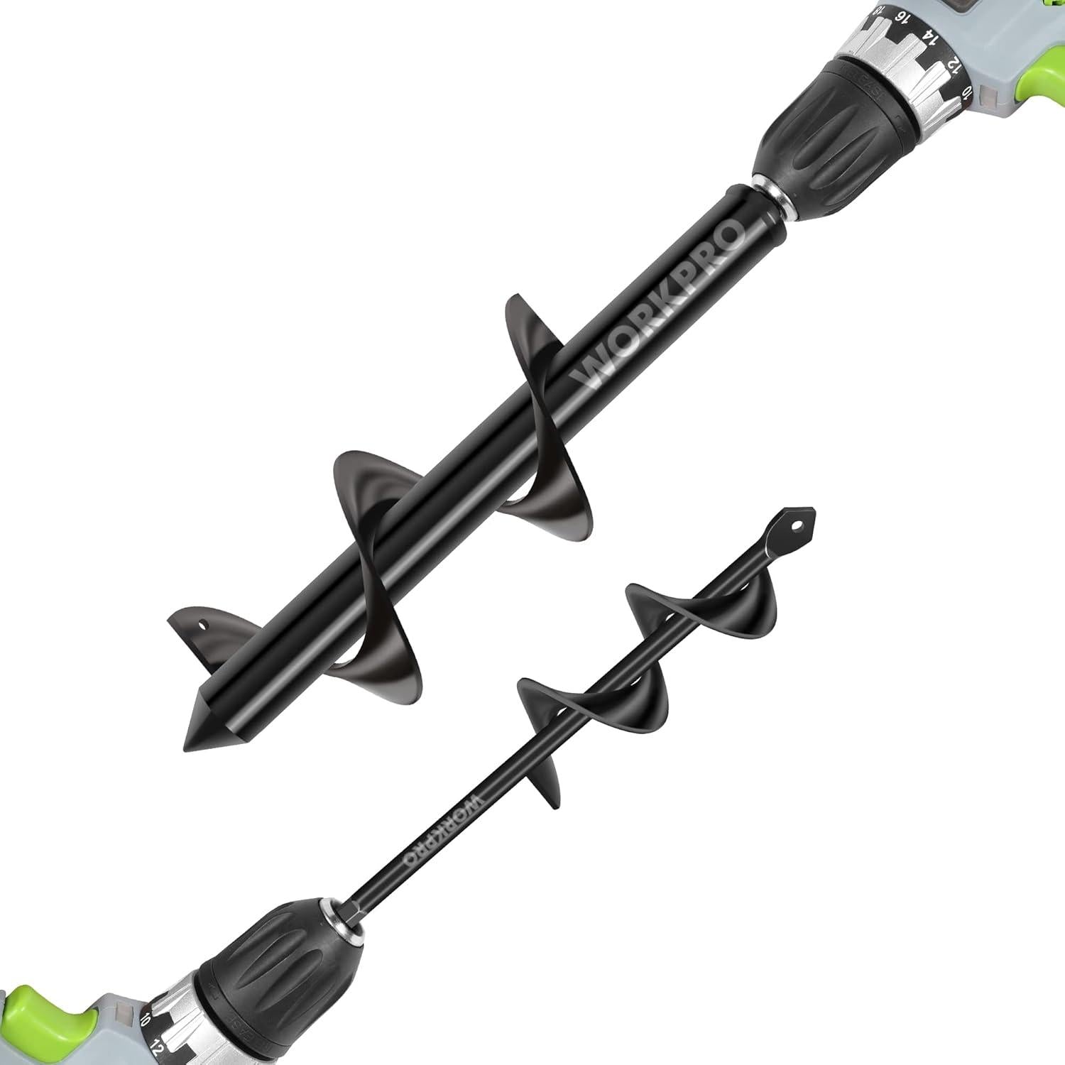 WORKPRO Gartenbohrer Erdbohrer Set - Schnecken Spiralbohrer für Bohrmaschine - 8 x 30 cm & 4 x 22 cm - 2-teilig