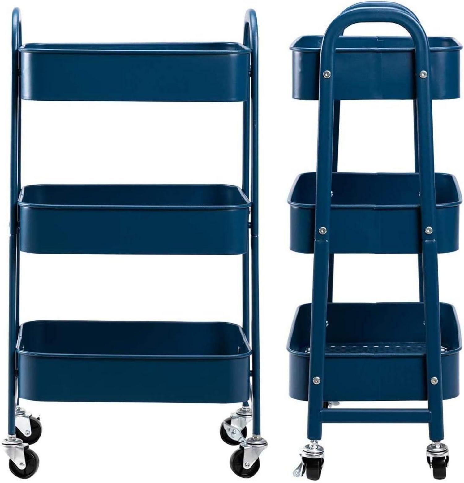 Rollwagen Metall 3-Etagen Küchenwagen Organizer Räder, Dunkelblau
