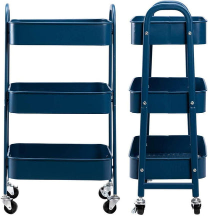 Rollwagen Metall 3-Etagen Küchenwagen Organizer Räder, Dunkelblau