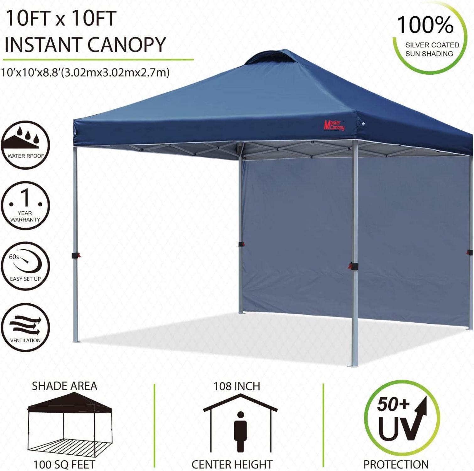 Blaues 3x3m Pop-up Pavillon mit Seitenwand, Zubehör, Tragetasche