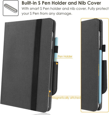 HoYiXi Samsung Galaxy Tab S6 Lite 10.4 Zoll 2022/2020 Schlankes Leder Cover & Ständer Schwarz