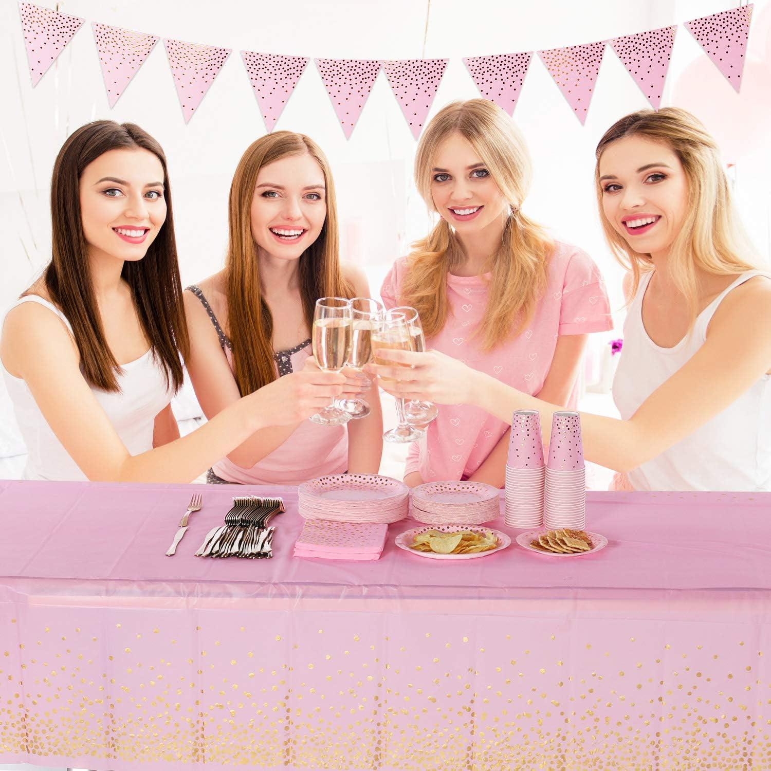 Duocute 4er Pack Rosa Gold Party Tischdecke 137x274cm für Rechteck Tisch