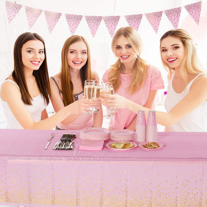 Duocute 4er Pack Rosa Gold Party Tischdecke 137x274cm für Rechteck Tisch
