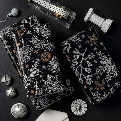 Weihnachts-Geschenkpapier Schwarz-Weiß-Gold 4 Rollen 76cm x