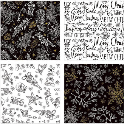 Weihnachts-Geschenkpapier Schwarz-Weiß-Gold 4 Rollen 76cm x