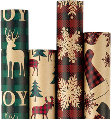 Weihnachtsgeschenkpapier Kraftpapier Rote Grüne Plaids 4 Rollen 76cm x