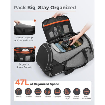Sporttasche 47L Rucksack mit Schuhfach Nassfach Wochen