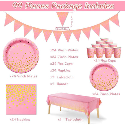 Rosa Gold Partygeschirr Set 99-teilig Bachelorette