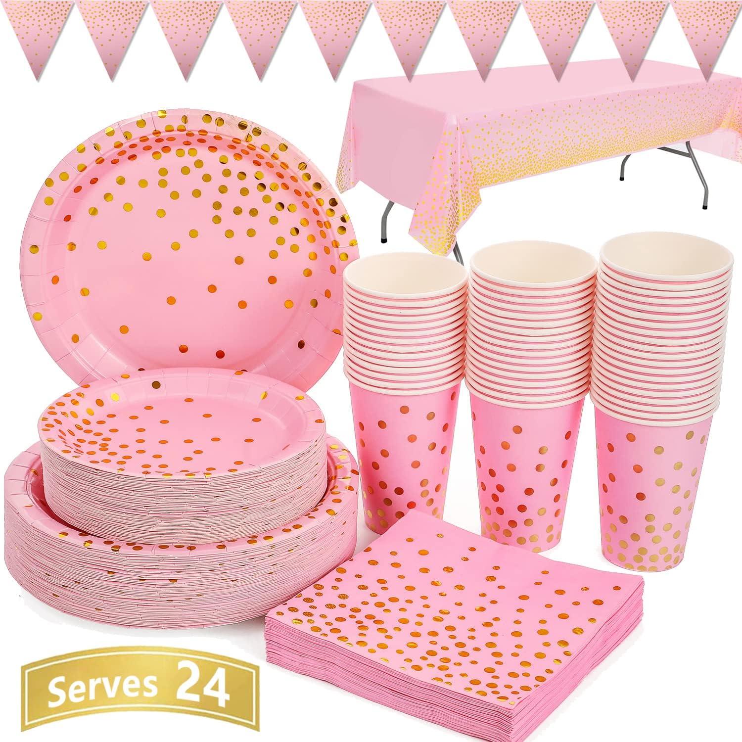 Rosa Gold Partygeschirr Set 99-teilig Papierteller Servietten Becher