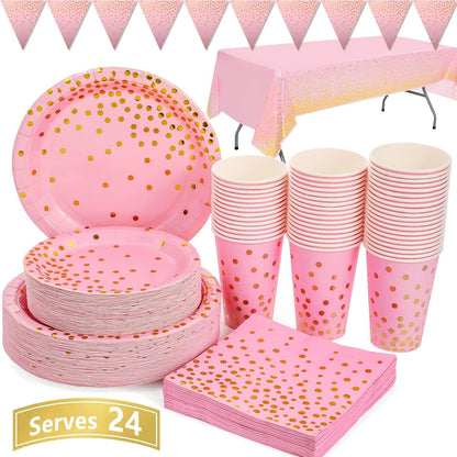 Rosa Gold Partygeschirr Set 99-teilig Papierteller Servietten Becher