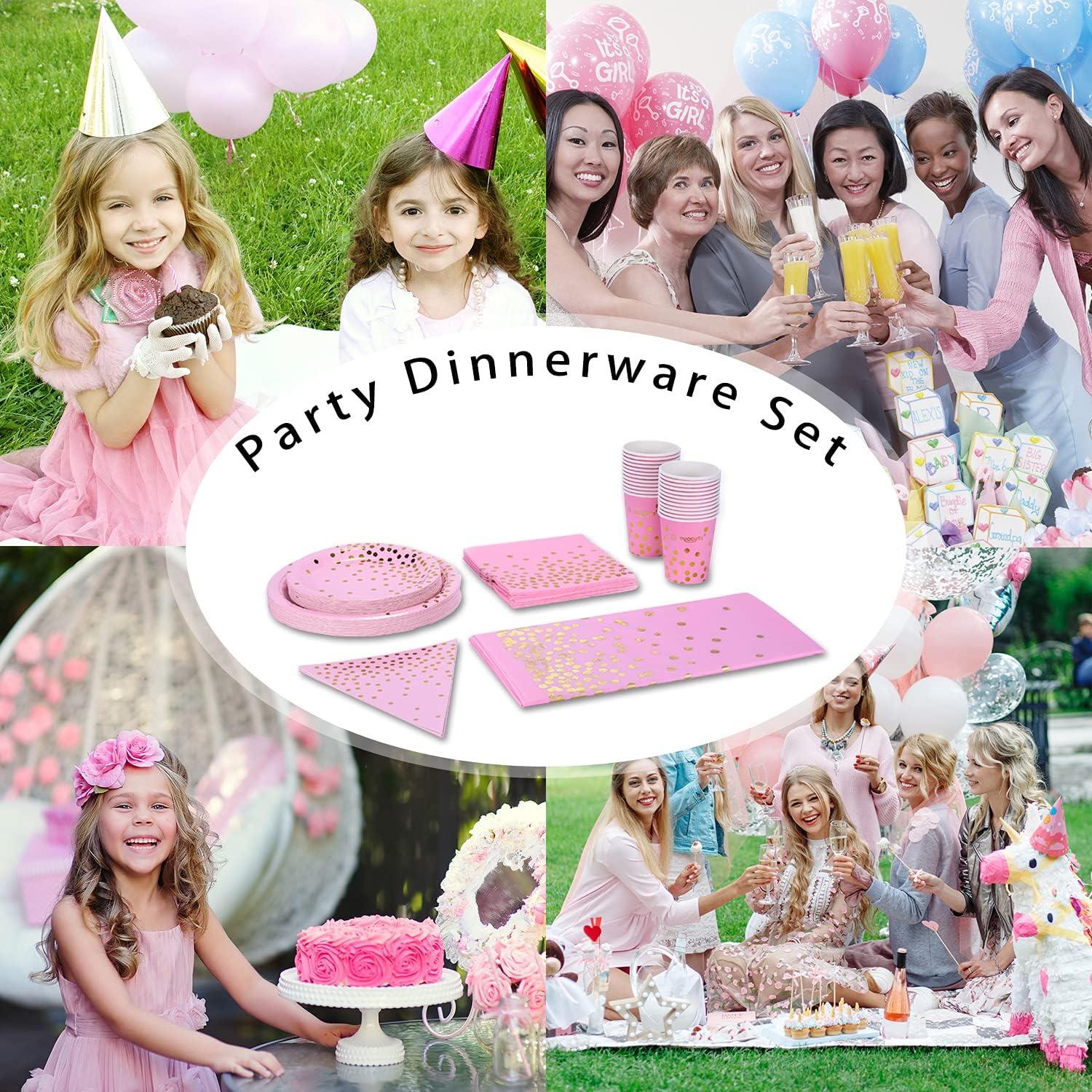 99-teiliges Roségold Partygeschirr Set für 24 Gäste inkl. Banner