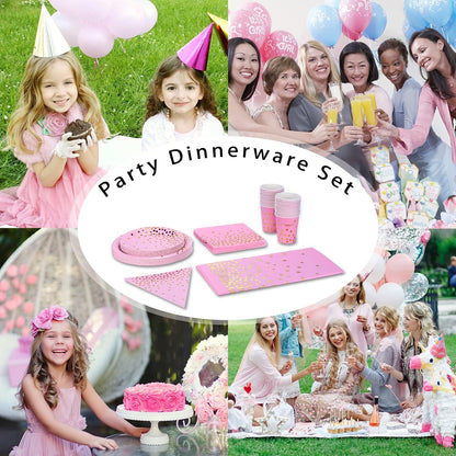 99-teiliges Roségold Partygeschirr Set für 24 Gäste inkl. Banner