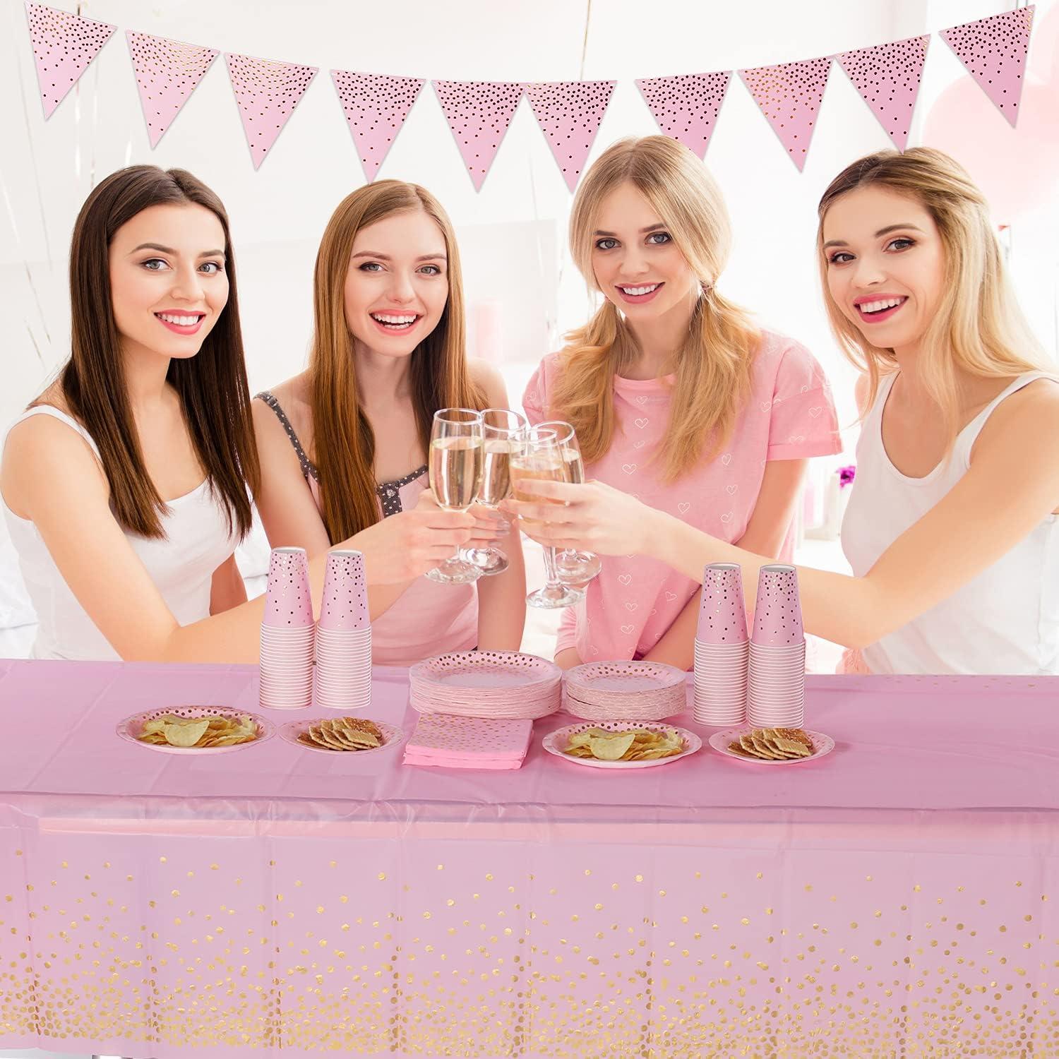 99-teiliges Roségold Partygeschirr Set für 24 Gäste inkl. Banner