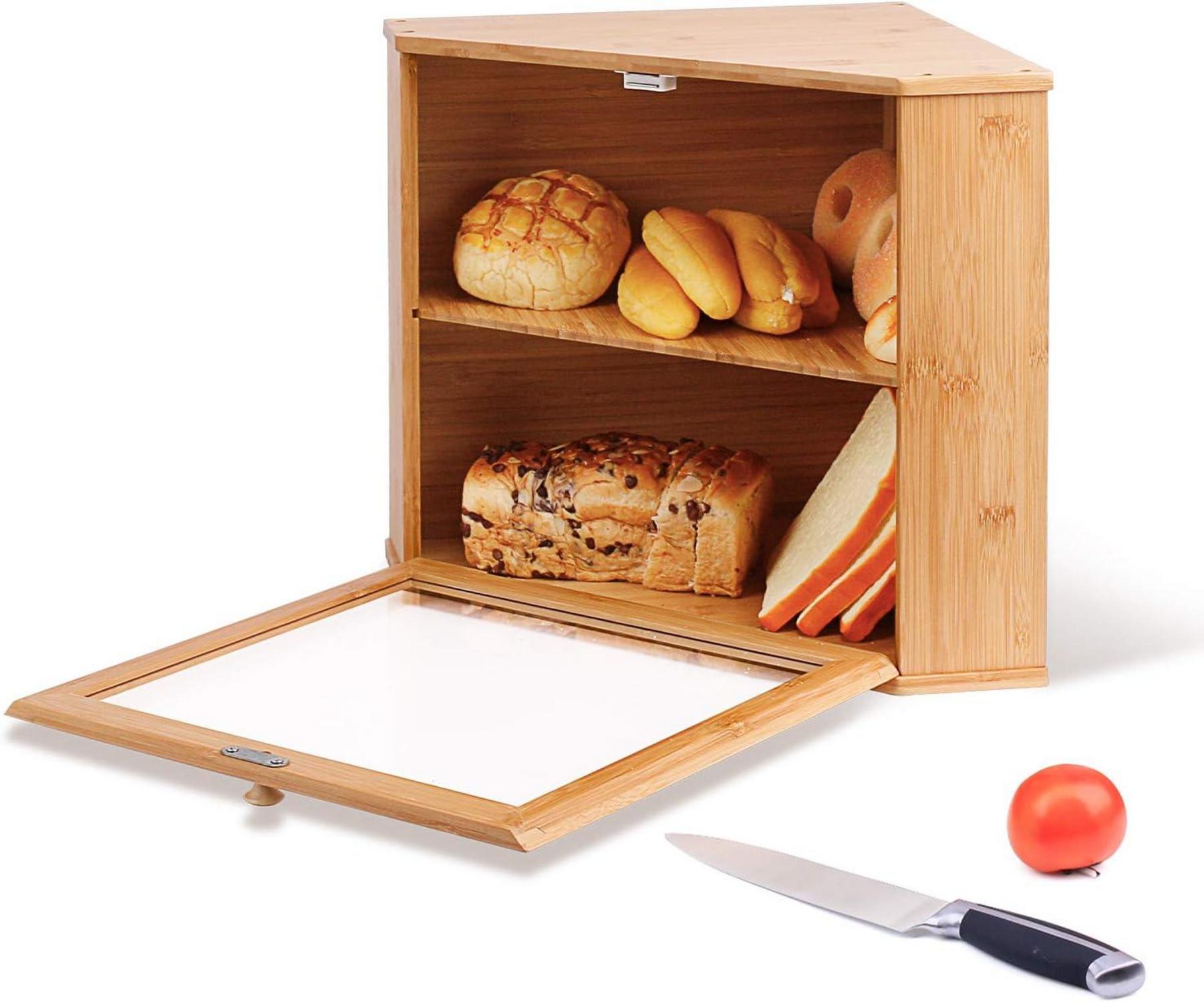 Bambus Brotkasten 2 Etagen lebensmittelecht pflegeleicht 32x32x34cm