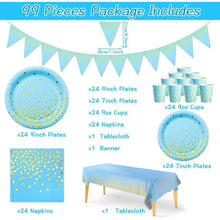 Blau Gold Partygeschirr Set 99 Stück Pappteller Servietten