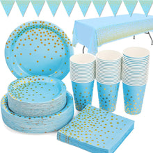 Blau Goldene Partygeschirr Set 99 teilig Dot Pappteller Servietten