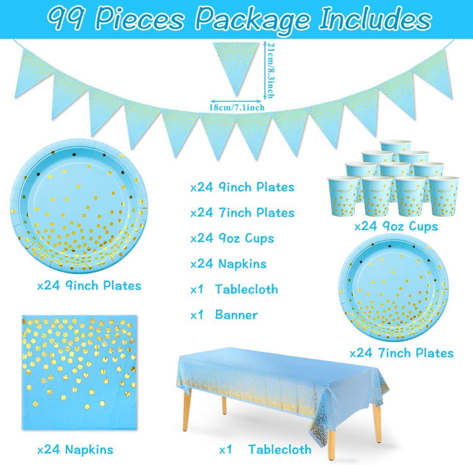 Blau Goldene Partygeschirr Set 99 teilig Dot Pappteller Servietten