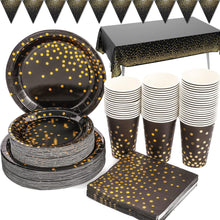 Party Deko Partygeschirr Schwarz Gold 99 Stück Teller Set