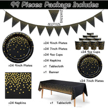 Party Deko Partygeschirr Schwarz Gold 99 Stück Teller Set