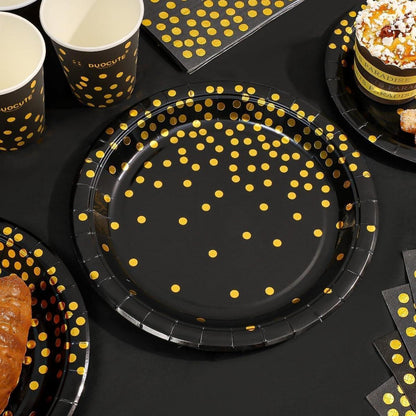 Party Deko Partygeschirr Schwarz Gold 99 Stück Teller Set