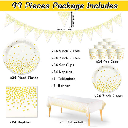 Weiß und Gold Partygeschirr Set