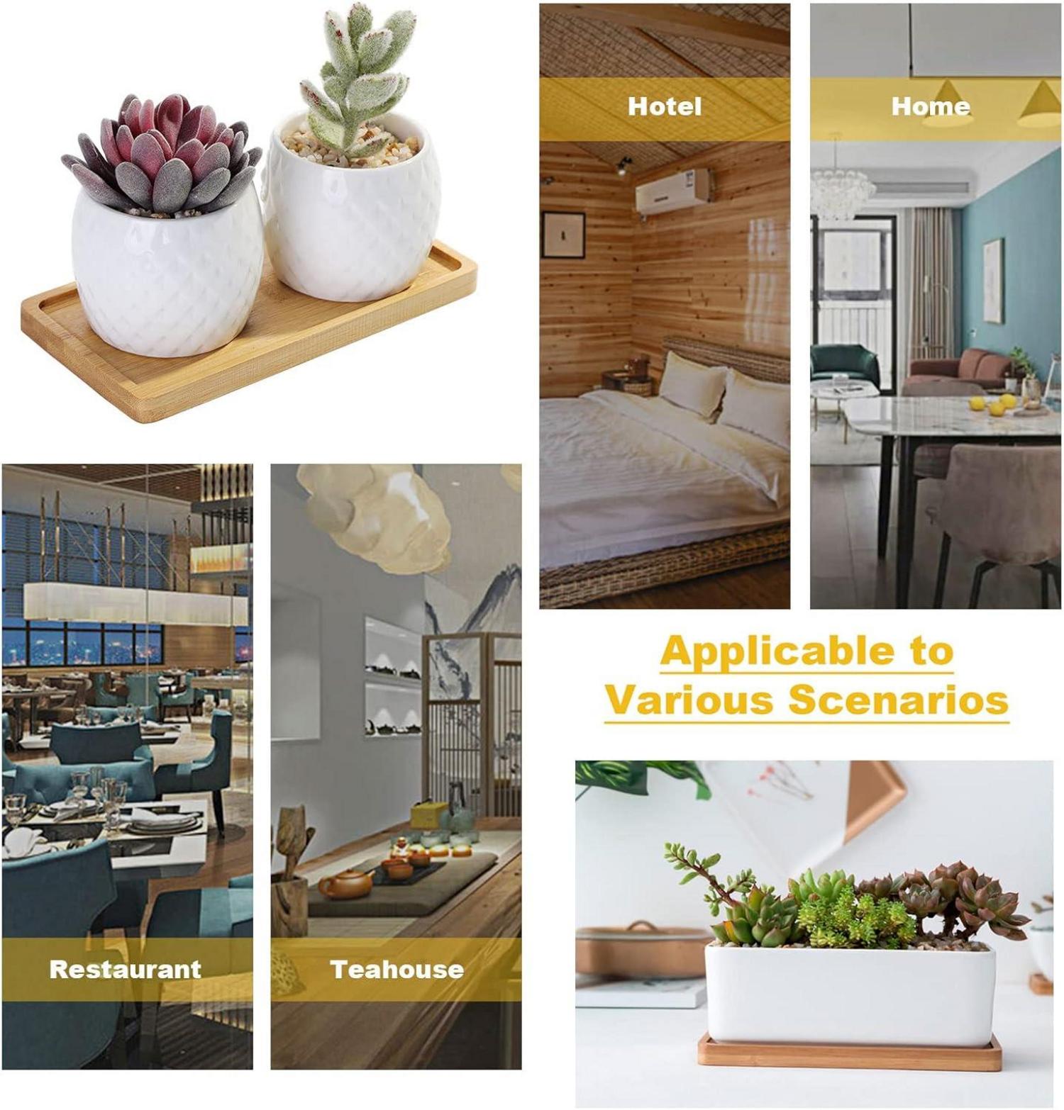 Bambus-Tablett rechteckig 3er Set Untersetzer Blumentopf Tassen Holz