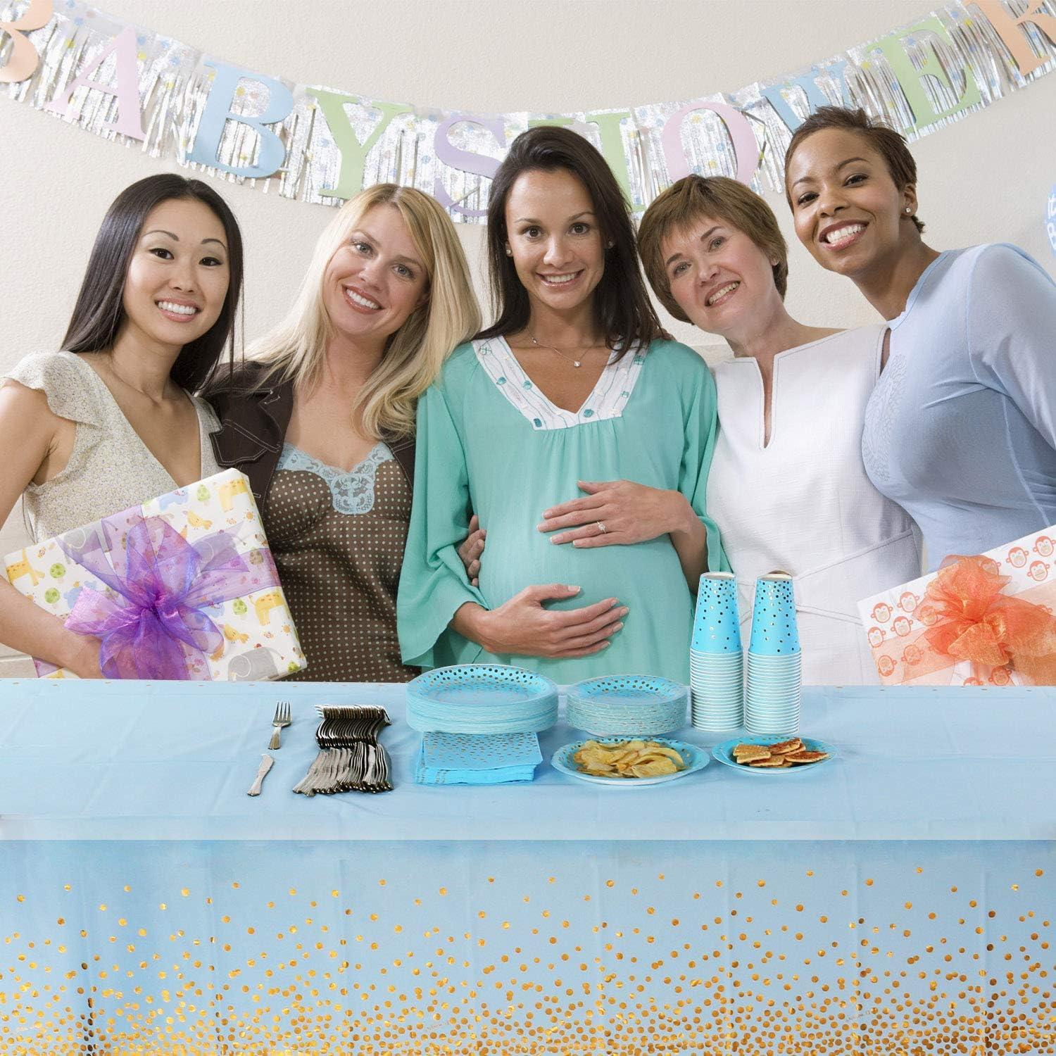 Blau Gold Party Tischdecke 4 Stück für Rechteck Tisch Geburtstag Baby Shower Jahrestag