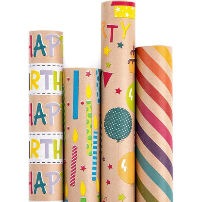 Geschenkpapier Kraftpapier Geburtstag 4 Rollen 76X305 cm