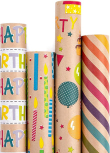 Buntes Geschenkpapier Kraftpapier Geburtstag 4 Rollen 76x305cm